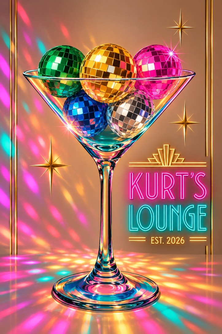 Kurt's Lounge neon martini logo